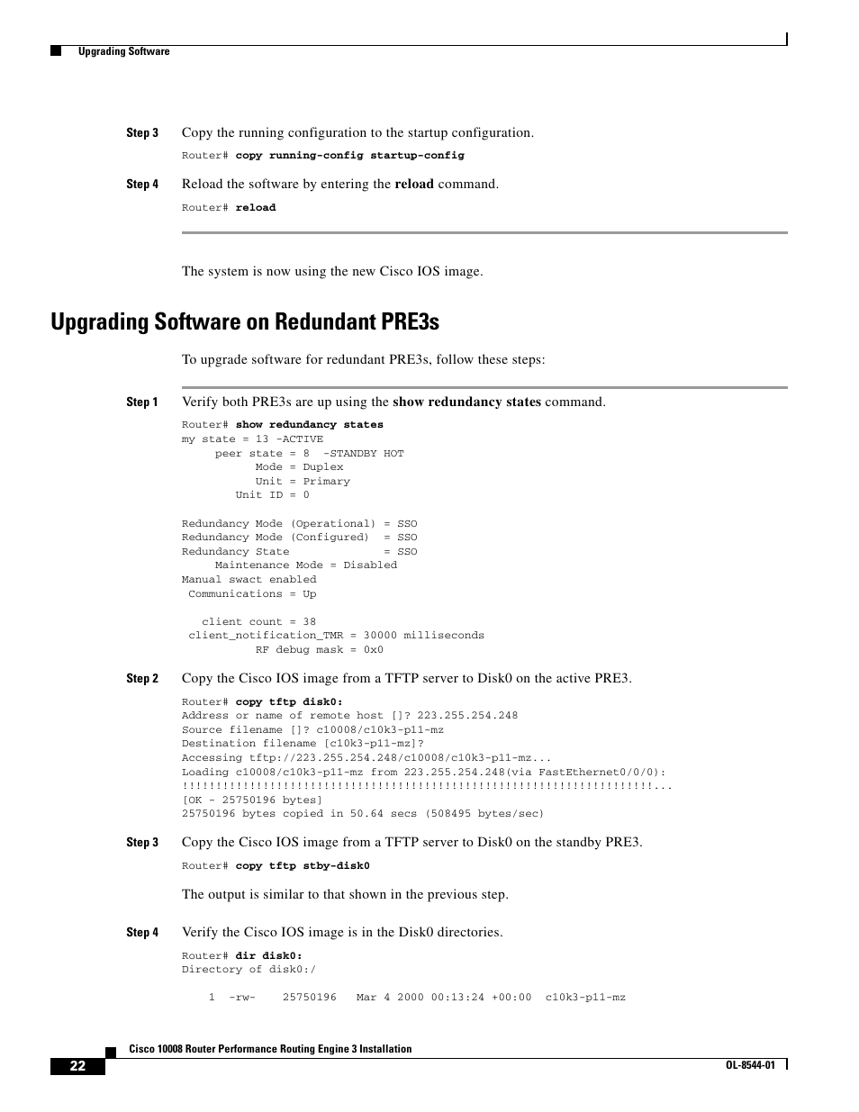 Upgrading software on redundant pre3s | Cisco 10008 User Manual | Page 22 / 38