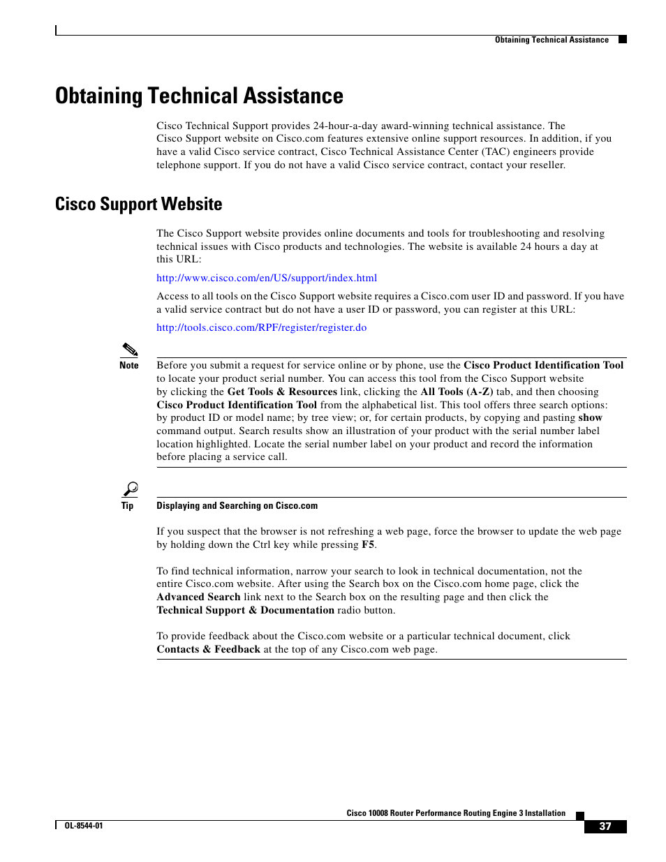 Obtaining technical assistance, Cisco support website, Obtaining | Cisco 10008 User Manual | Page 37 / 38