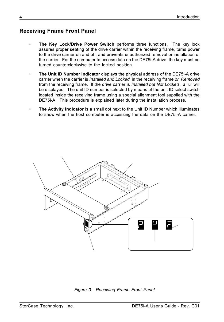 Receiving frame front panel | StorCase Technology DE75i-A User Manual | Page 11 / 31