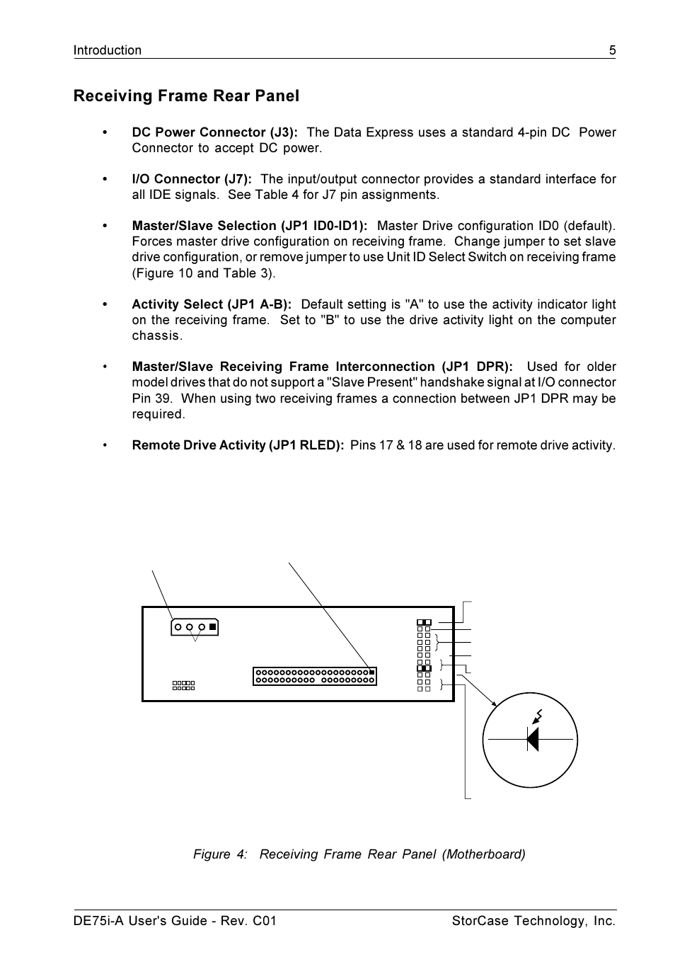 Receiving frame rear panel | StorCase Technology DE75i-A User Manual | Page 12 / 31