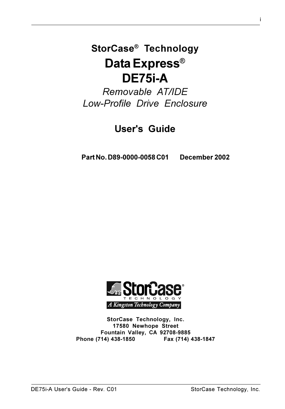 Data express, De75i-a, Storcase | Technology | StorCase Technology DE75i-A User Manual | Page 2 / 31