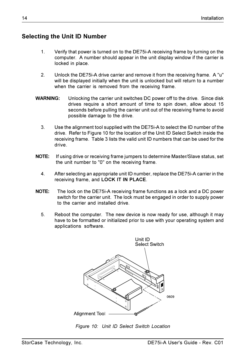 Selecting the unit id number | StorCase Technology DE75i-A User Manual | Page 21 / 31