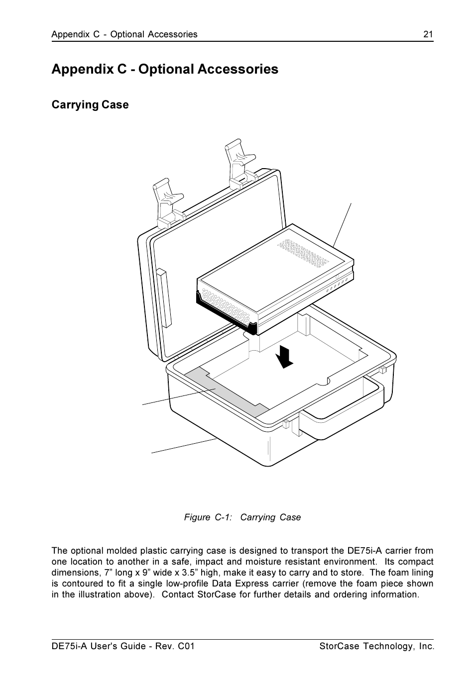 Appendix c - optional accessories, Carrying case | StorCase Technology DE75i-A User Manual | Page 28 / 31