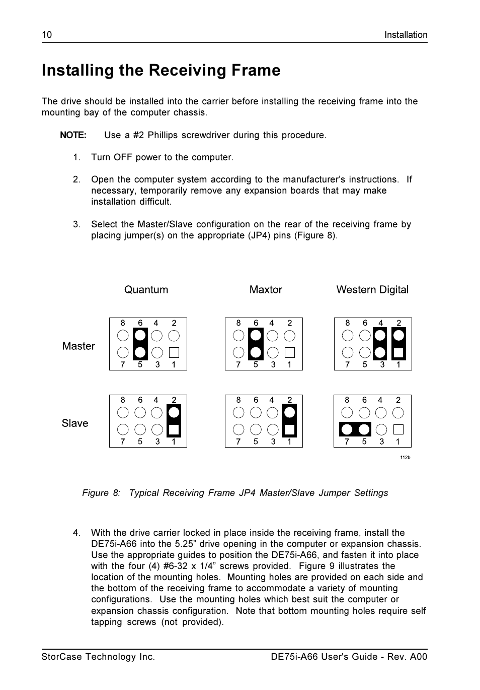 Installing the receiving frame | StorCase Technology DE75i-A66 User Manual | Page 17 / 29
