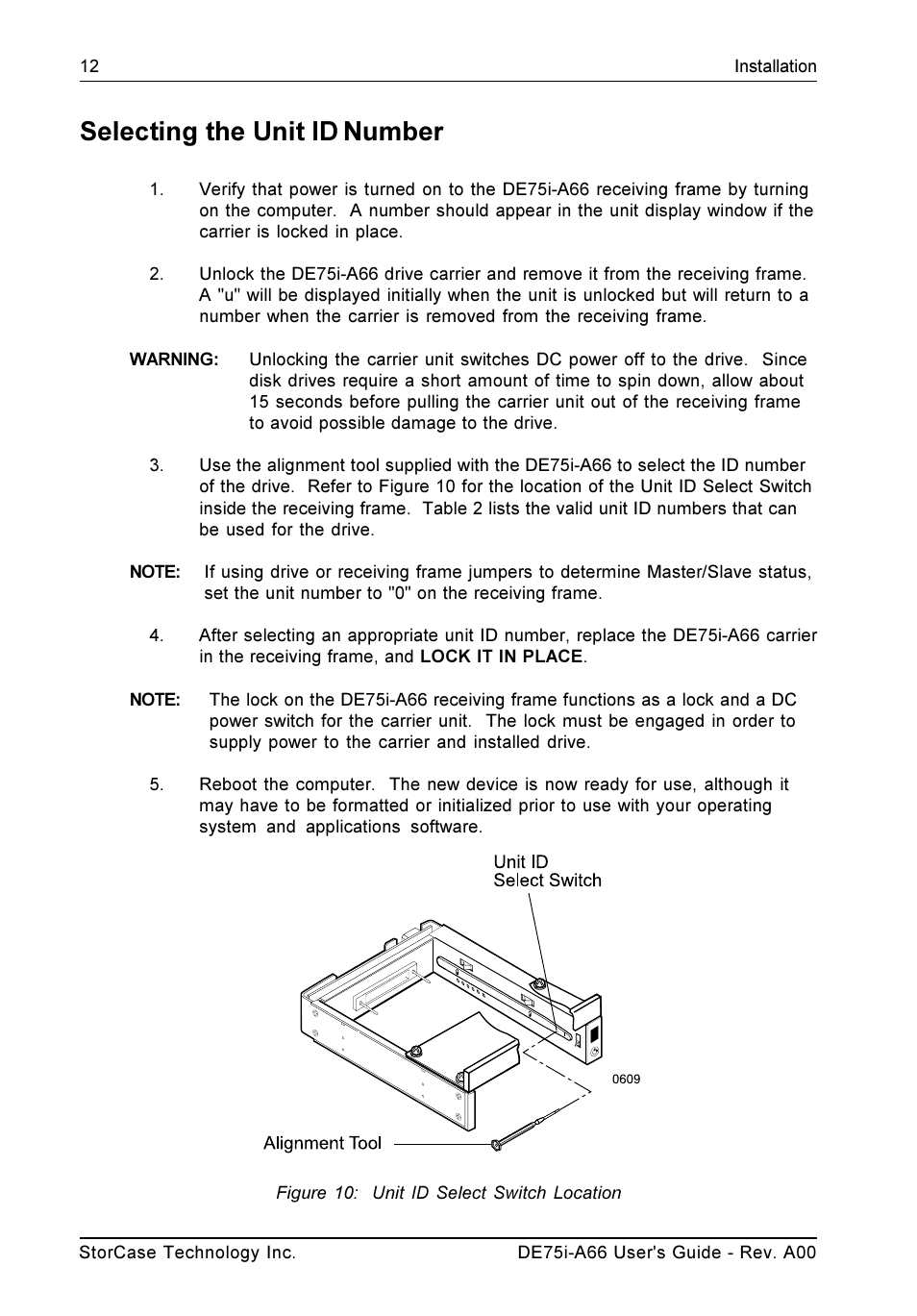 Selecting the unit id number | StorCase Technology DE75i-A66 User Manual | Page 19 / 29