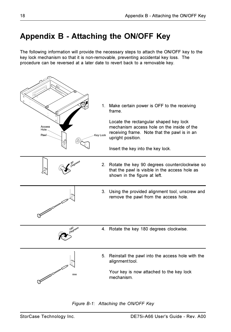 Appendix b - attaching the on/off key | StorCase Technology DE75i-A66 User Manual | Page 25 / 29