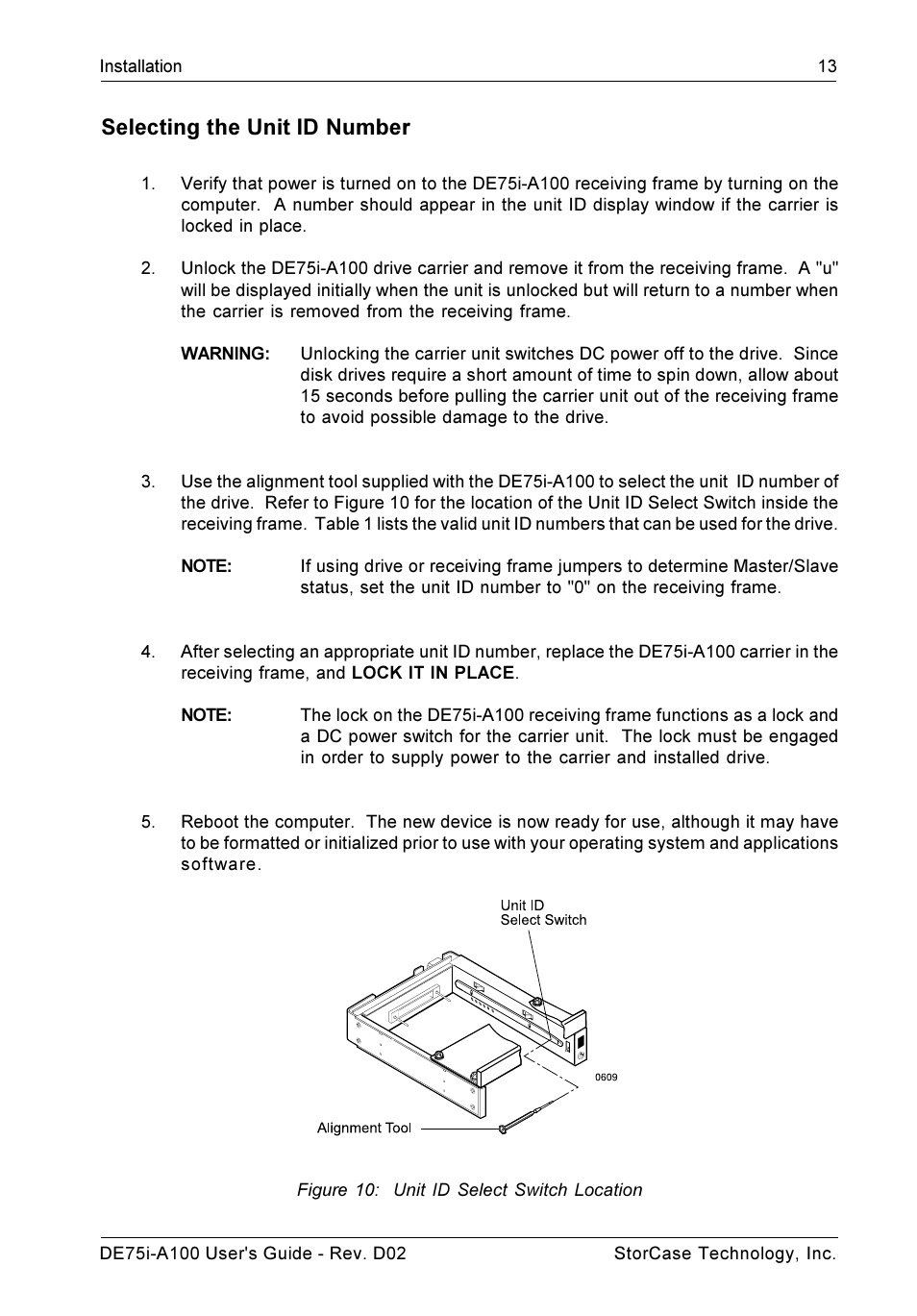 Selecting the unit id number | StorCase Technology DE75i-A100 User Manual | Page 20 / 31