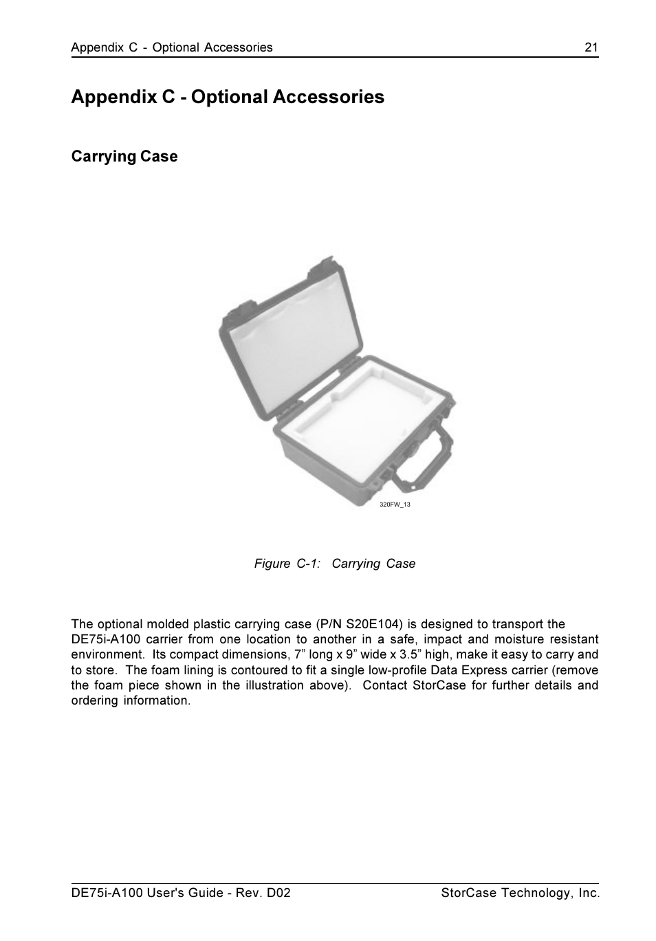 Appendix c - optional accessories, Carrying case | StorCase Technology DE75i-A100 User Manual | Page 28 / 31