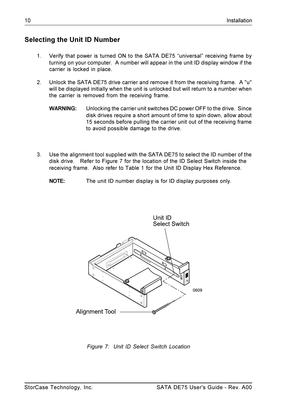 Selecting the unit id number | StorCase Technology SATA DE75 User Manual | Page 18 / 28