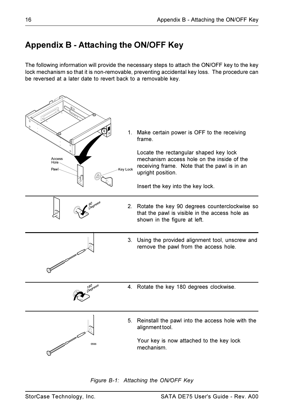 Appendix b - attaching the on/off key | StorCase Technology SATA DE75 User Manual | Page 24 / 28