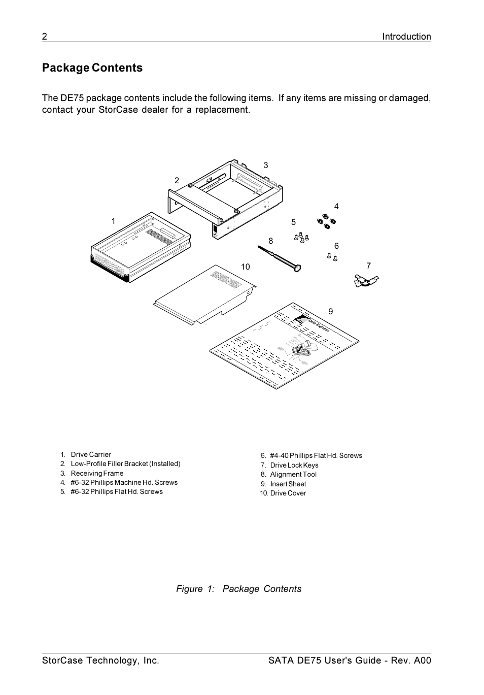 Package contents | StorCase Technology SATA DE75 User Manual | Page 9 / 28