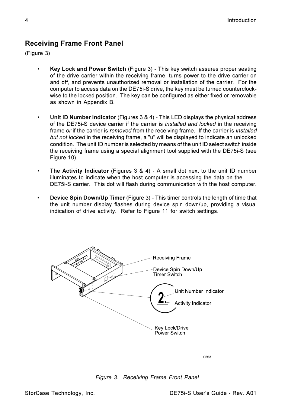 Receiving frame front panel | StorCase Technology DE75i-S User Manual | Page 11 / 31