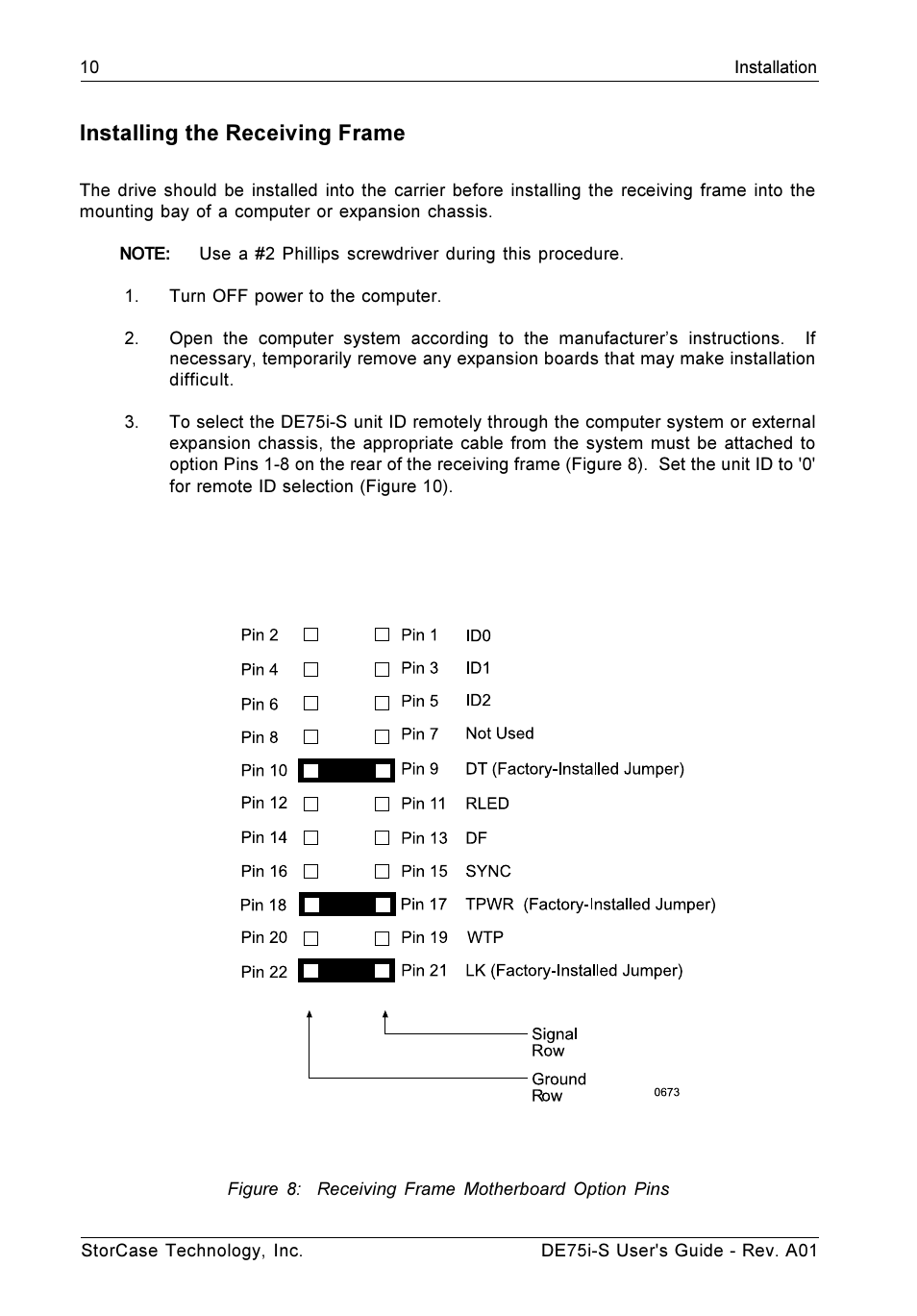Installing the receiving frame | StorCase Technology DE75i-S User Manual | Page 17 / 31