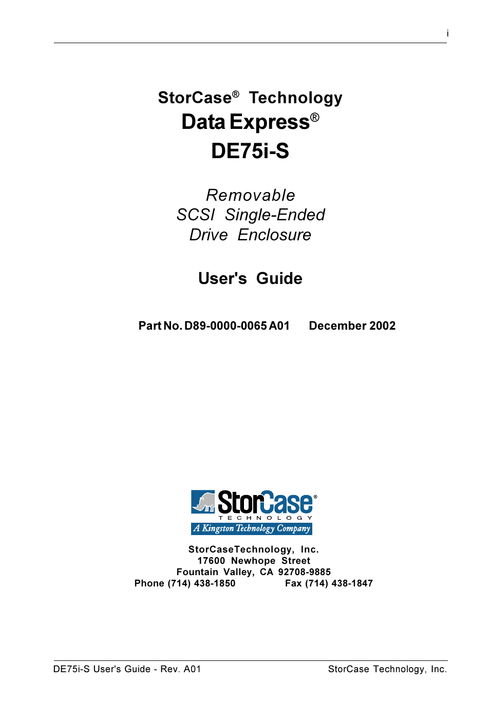 Data express, De75i-s, Storcase | Technology | StorCase Technology DE75i-S User Manual | Page 2 / 31