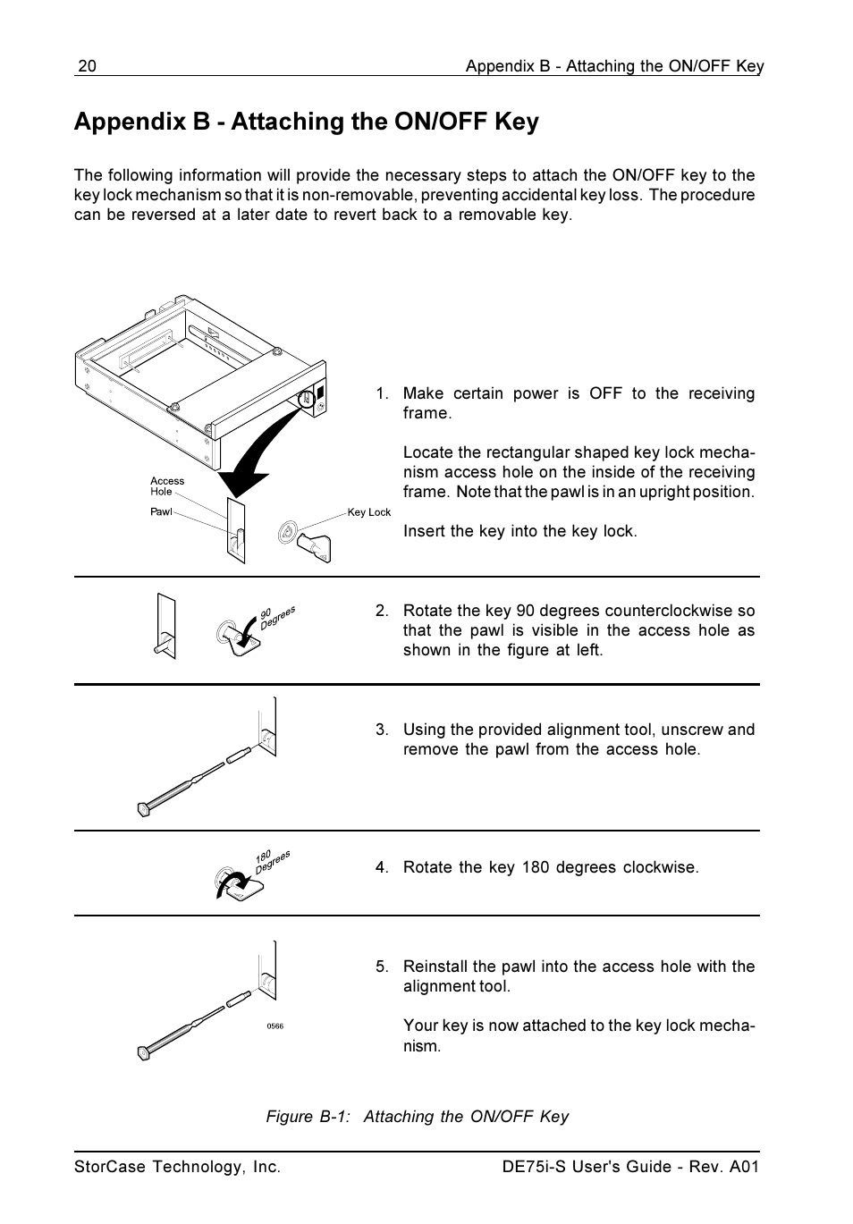 Appendix b - attaching the on/off key | StorCase Technology DE75i-S User Manual | Page 27 / 31