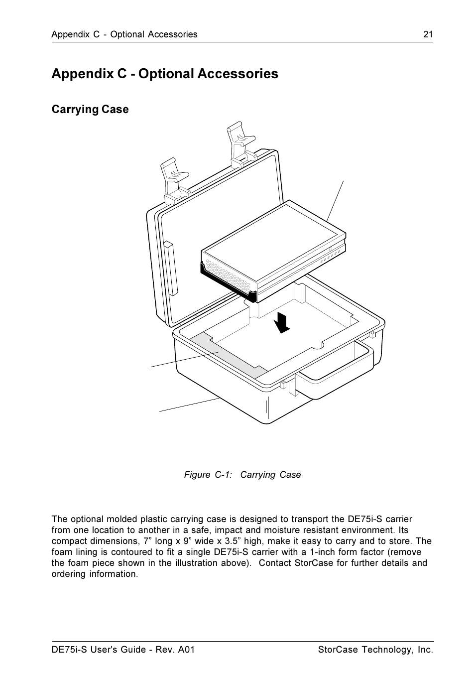 Appendix c - optional accessories, Carrying case | StorCase Technology DE75i-S User Manual | Page 28 / 31