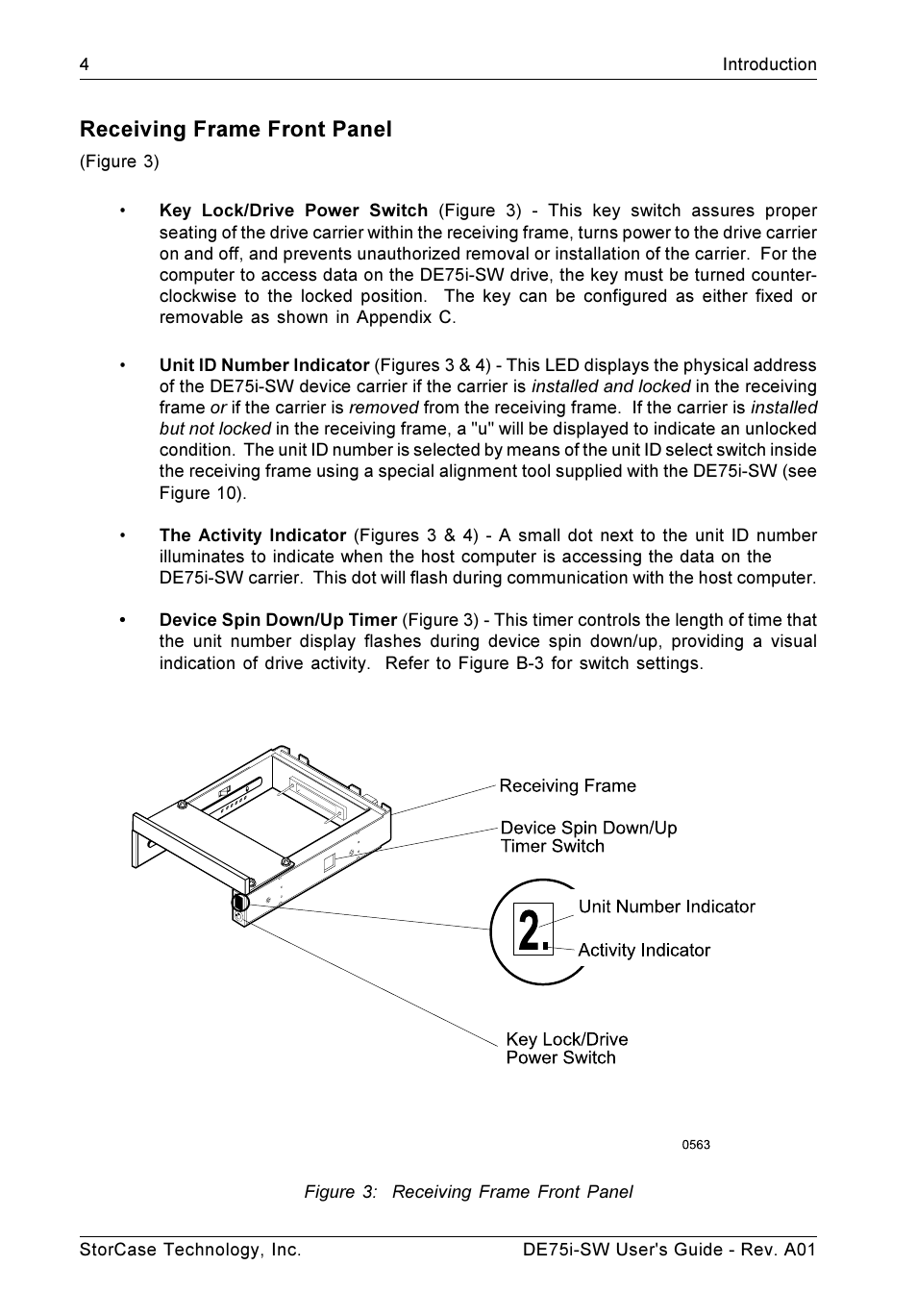 Receiving frame front panel | StorCase Technology DE75i-SW User Manual | Page 11 / 33