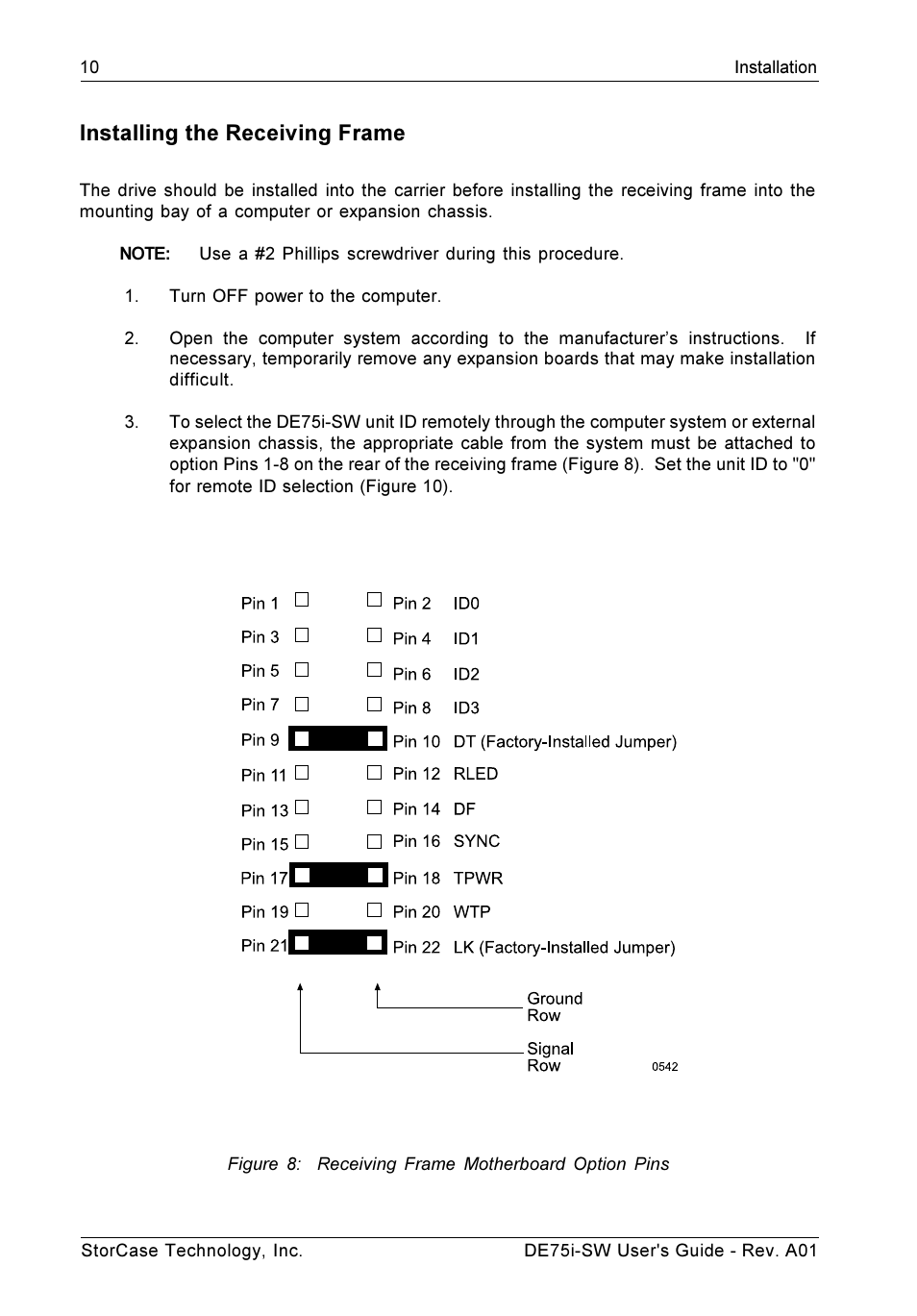 Installing the receiving frame | StorCase Technology DE75i-SW User Manual | Page 17 / 33