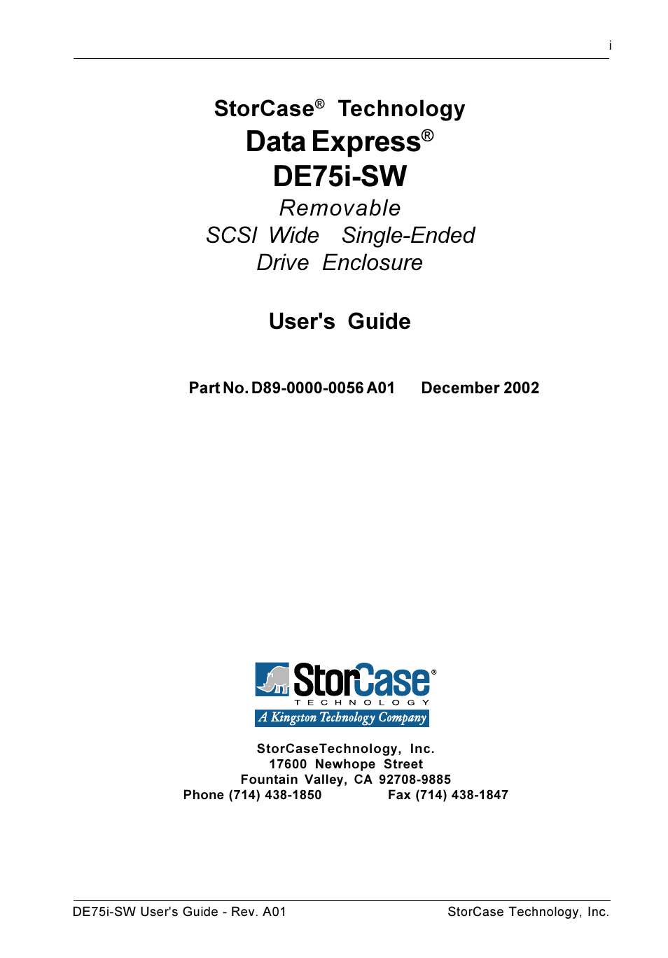 Data express, De75i-sw, Storcase | Technology | StorCase Technology DE75i-SW User Manual | Page 2 / 33