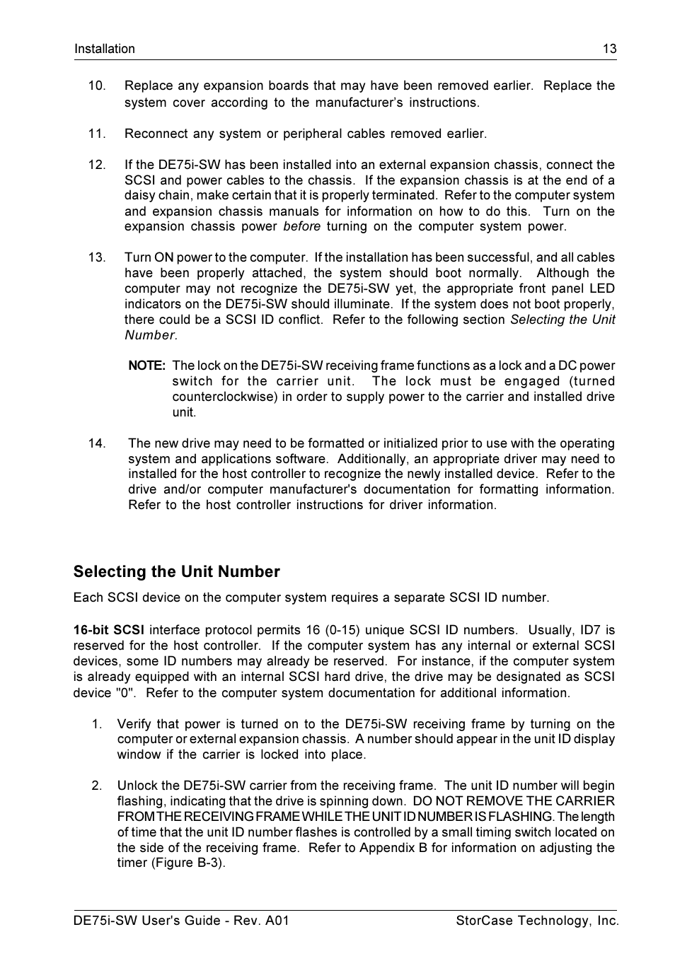 Selecting the unit number | StorCase Technology DE75i-SW User Manual | Page 20 / 33