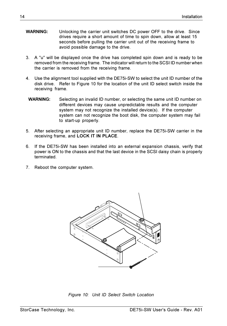 Alignment tool scsi id selection switch | StorCase Technology DE75i-SW User Manual | Page 21 / 33