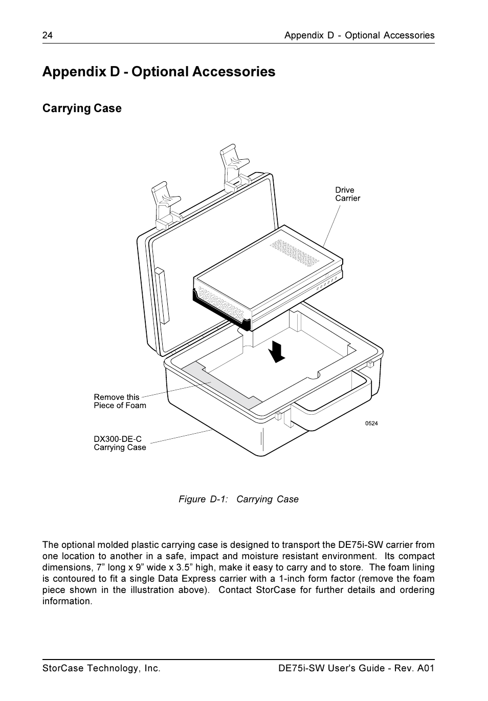 Appendix d - optional accessories, Carrying case | StorCase Technology DE75i-SW User Manual | Page 31 / 33