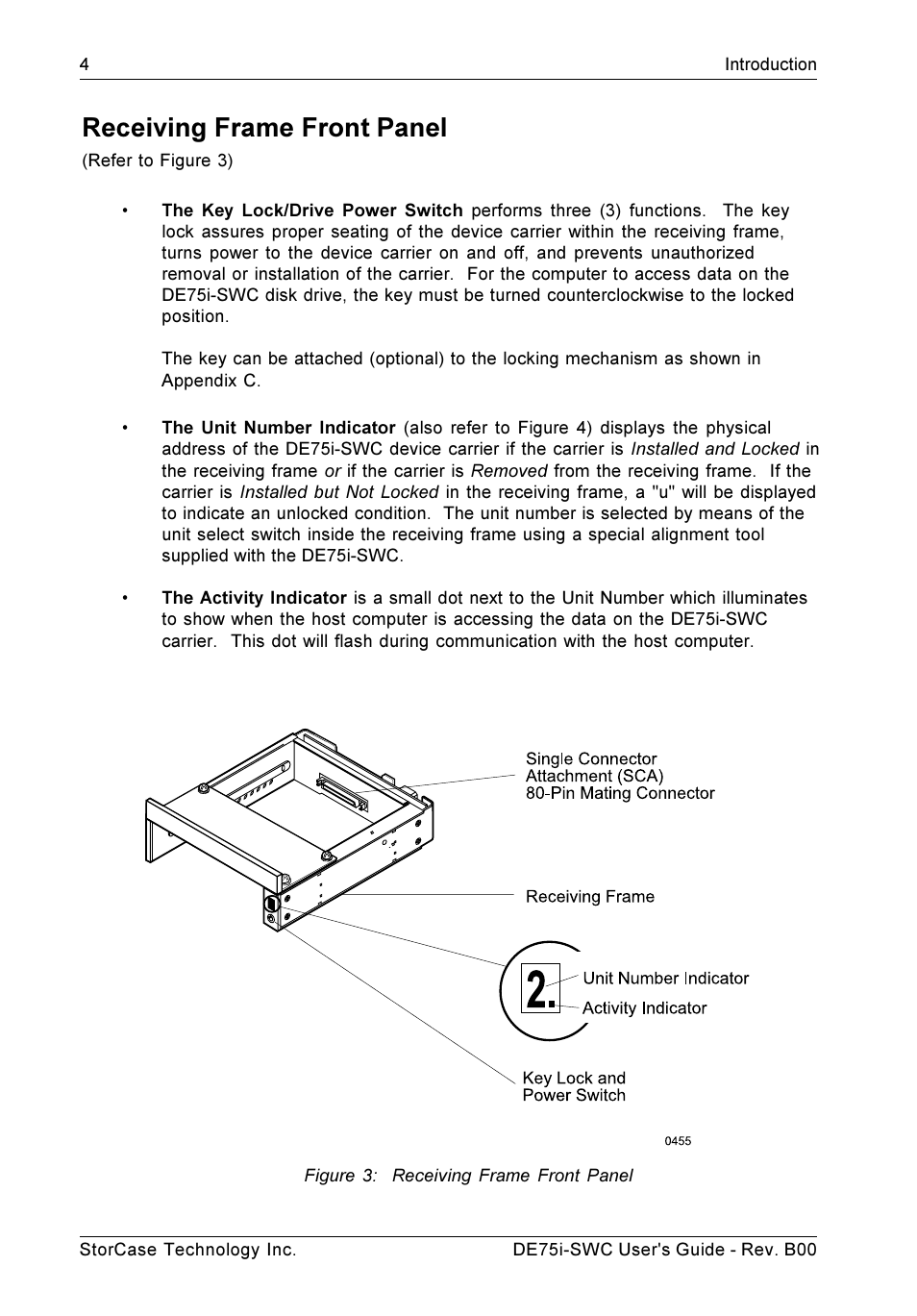 Receiving frame front panel | StorCase Technology DE75i-SWC User Manual | Page 11 / 33