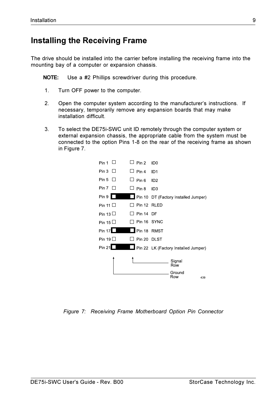 Installing the receiving frame | StorCase Technology DE75i-SWC User Manual | Page 16 / 33