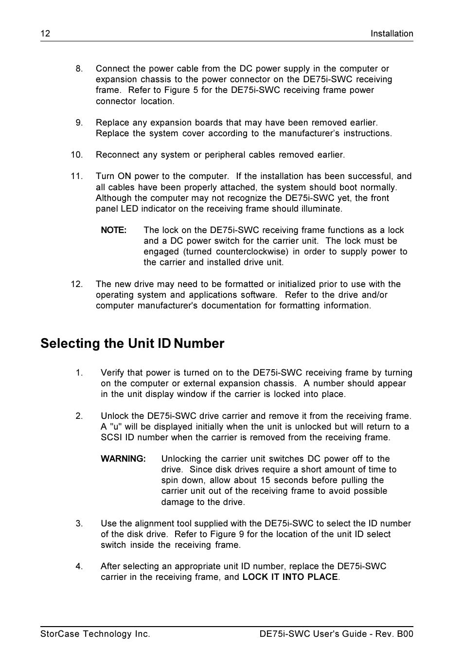 Selecting the unit id number | StorCase Technology DE75i-SWC User Manual | Page 19 / 33