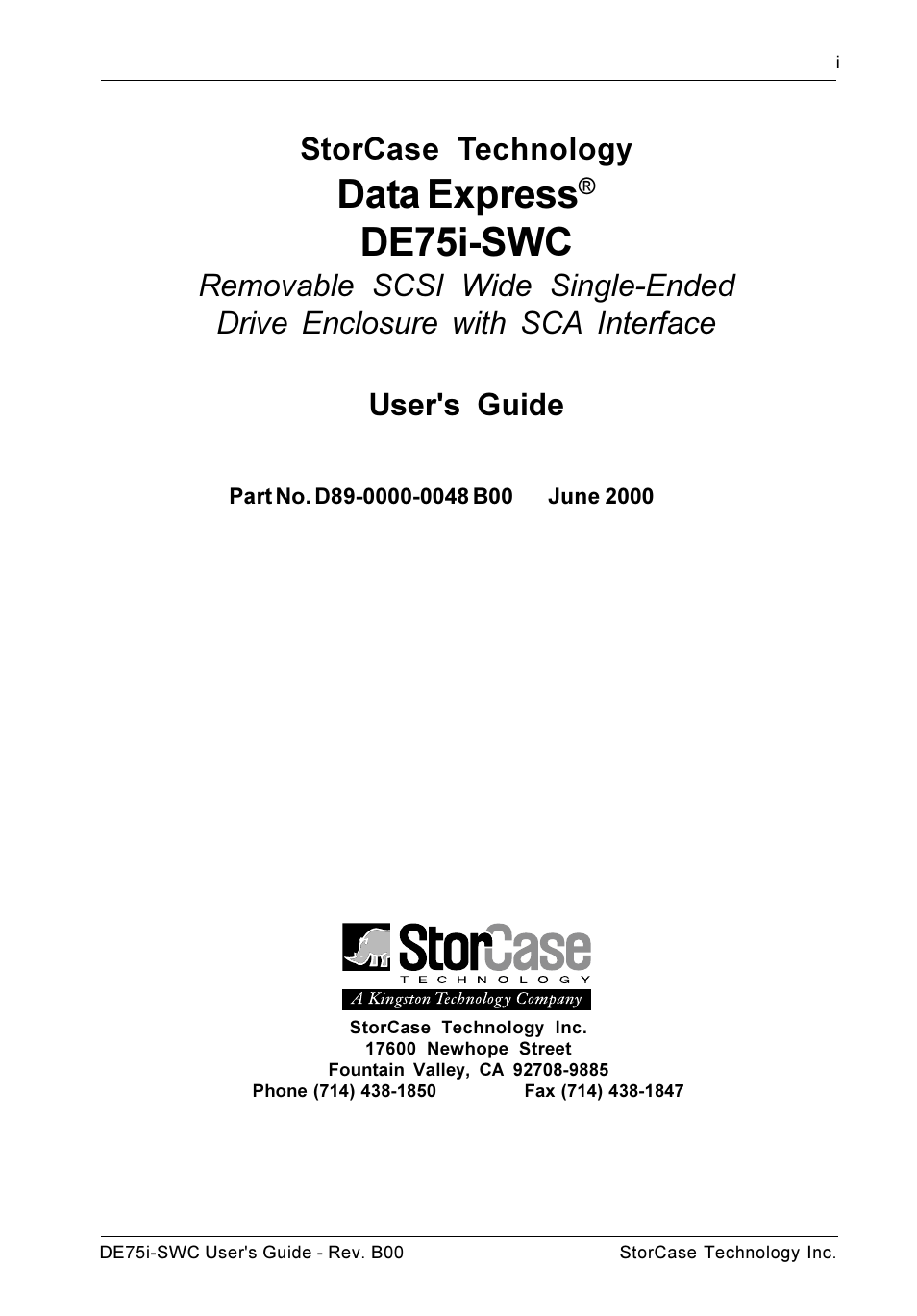 Data express, De75i-swc, Storcase technology | StorCase Technology DE75i-SWC User Manual | Page 2 / 33
