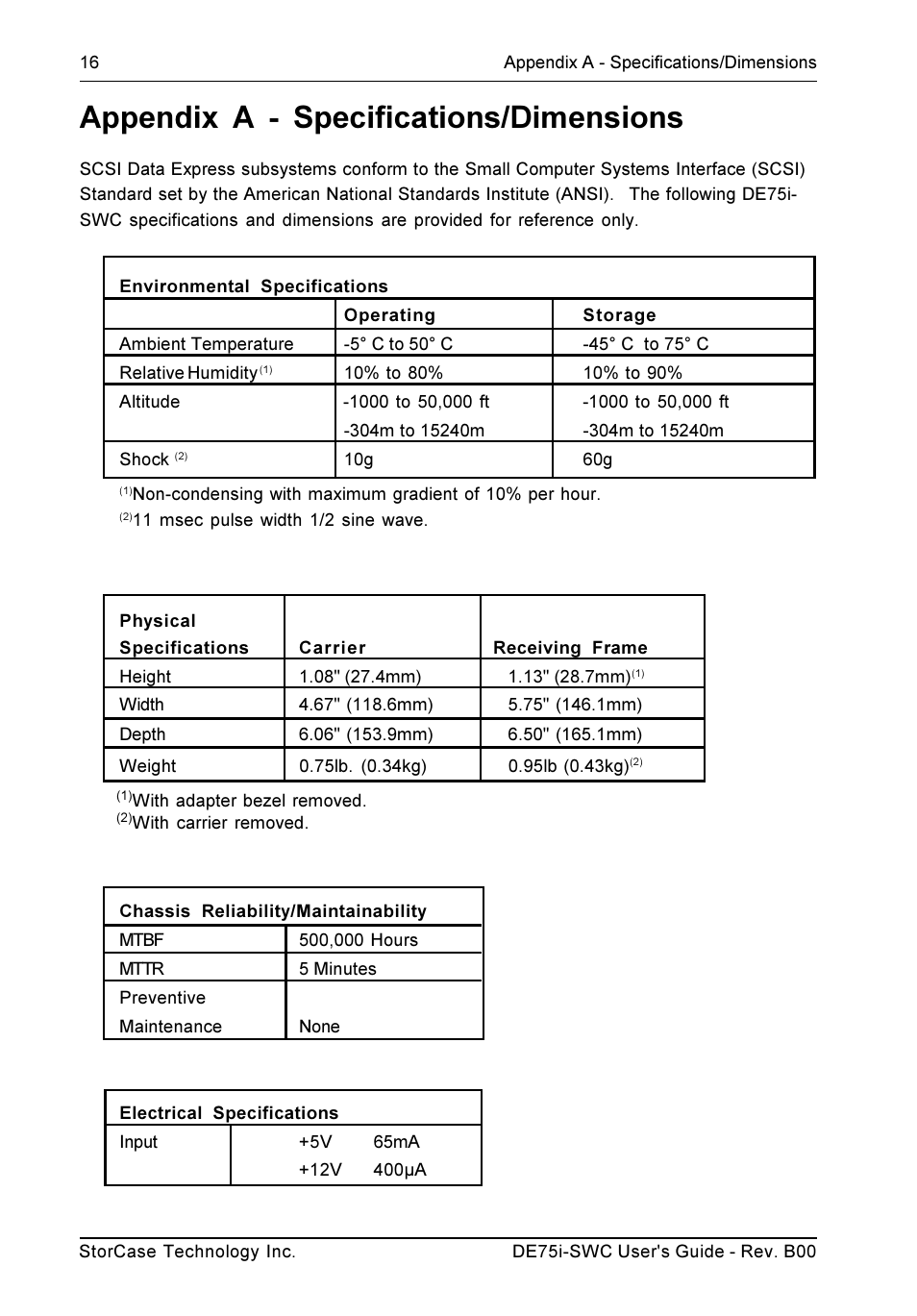 Appendix a - specifications/dimensions | StorCase Technology DE75i-SWC User Manual | Page 23 / 33