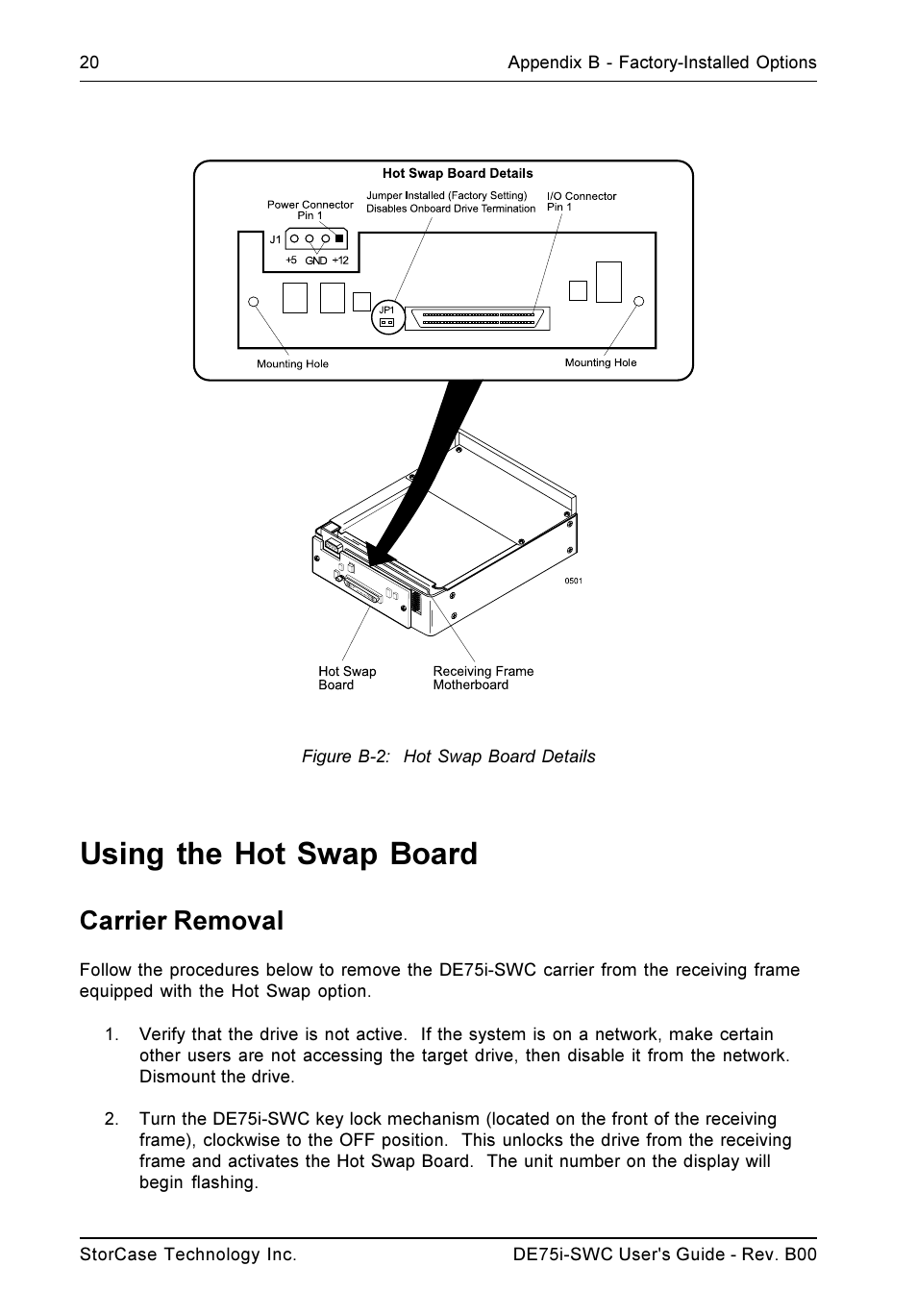 Using the hot swap board, Carrier removal | StorCase Technology DE75i-SWC User Manual | Page 27 / 33