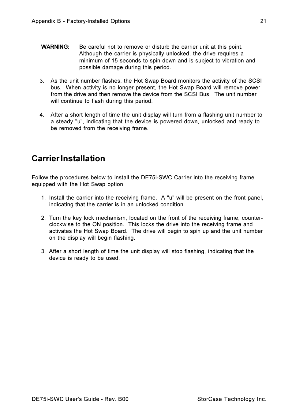 Carrier installation | StorCase Technology DE75i-SWC User Manual | Page 28 / 33