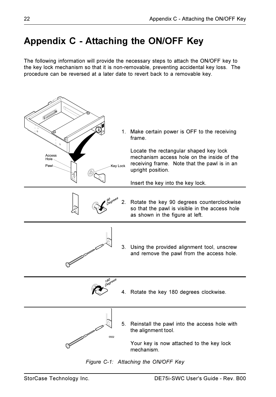 Appendix c - attaching the on/off key | StorCase Technology DE75i-SWC User Manual | Page 29 / 33