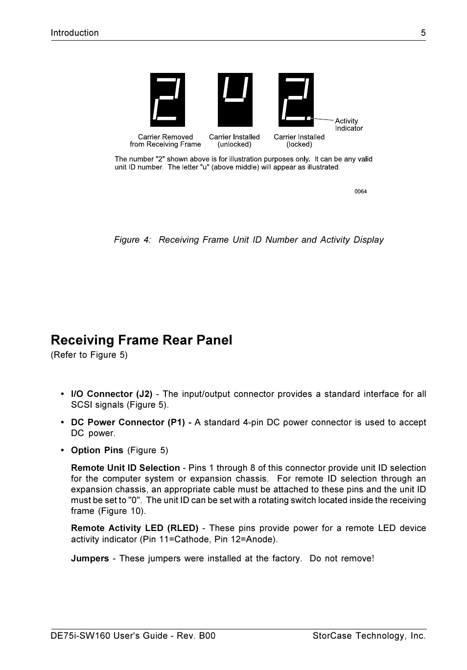 Receiving frame rear panel | StorCase Technology DE75i-SW160 User Manual | Page 12 / 29