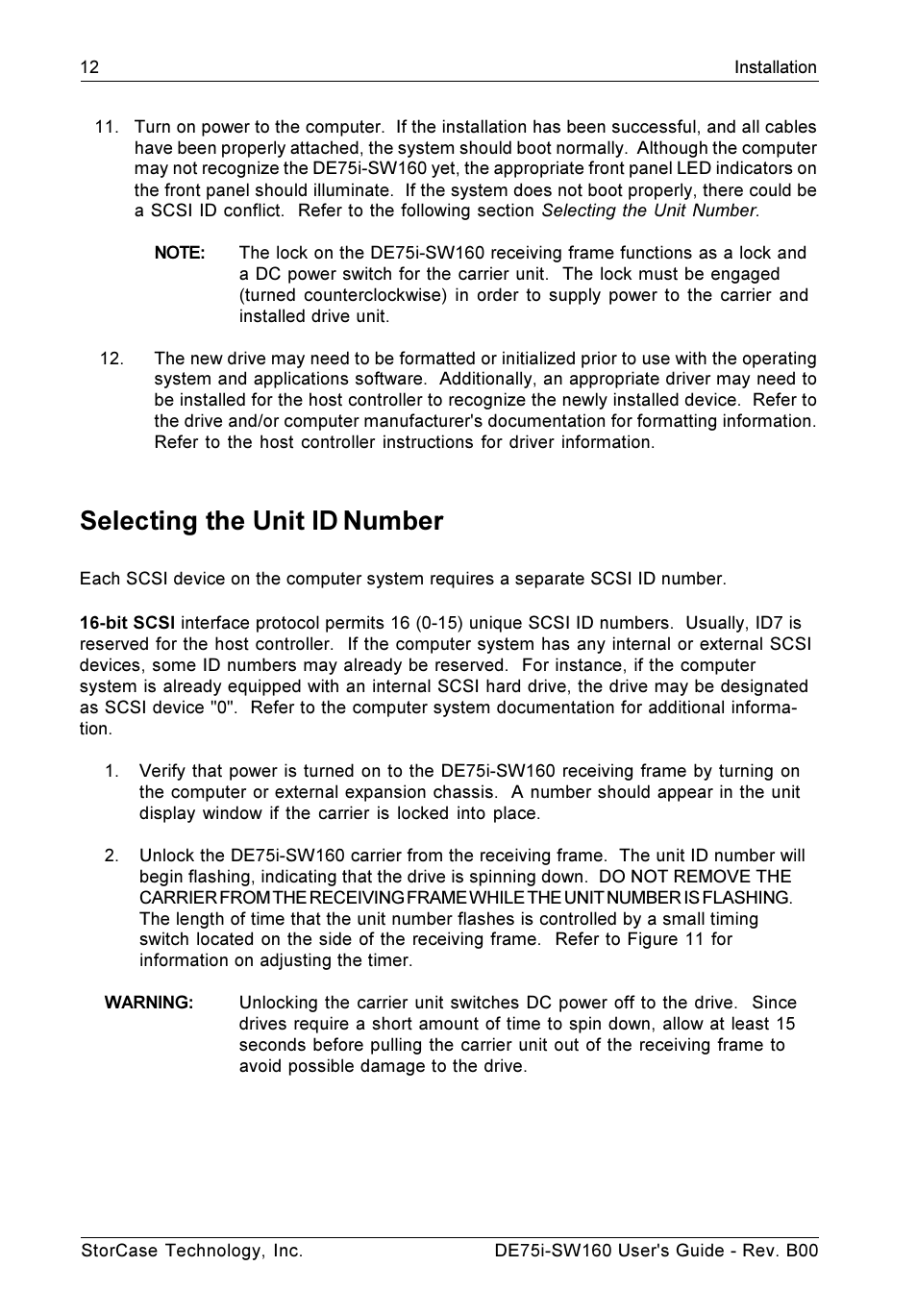 Selecting the unit id number | StorCase Technology DE75i-SW160 User Manual | Page 19 / 29