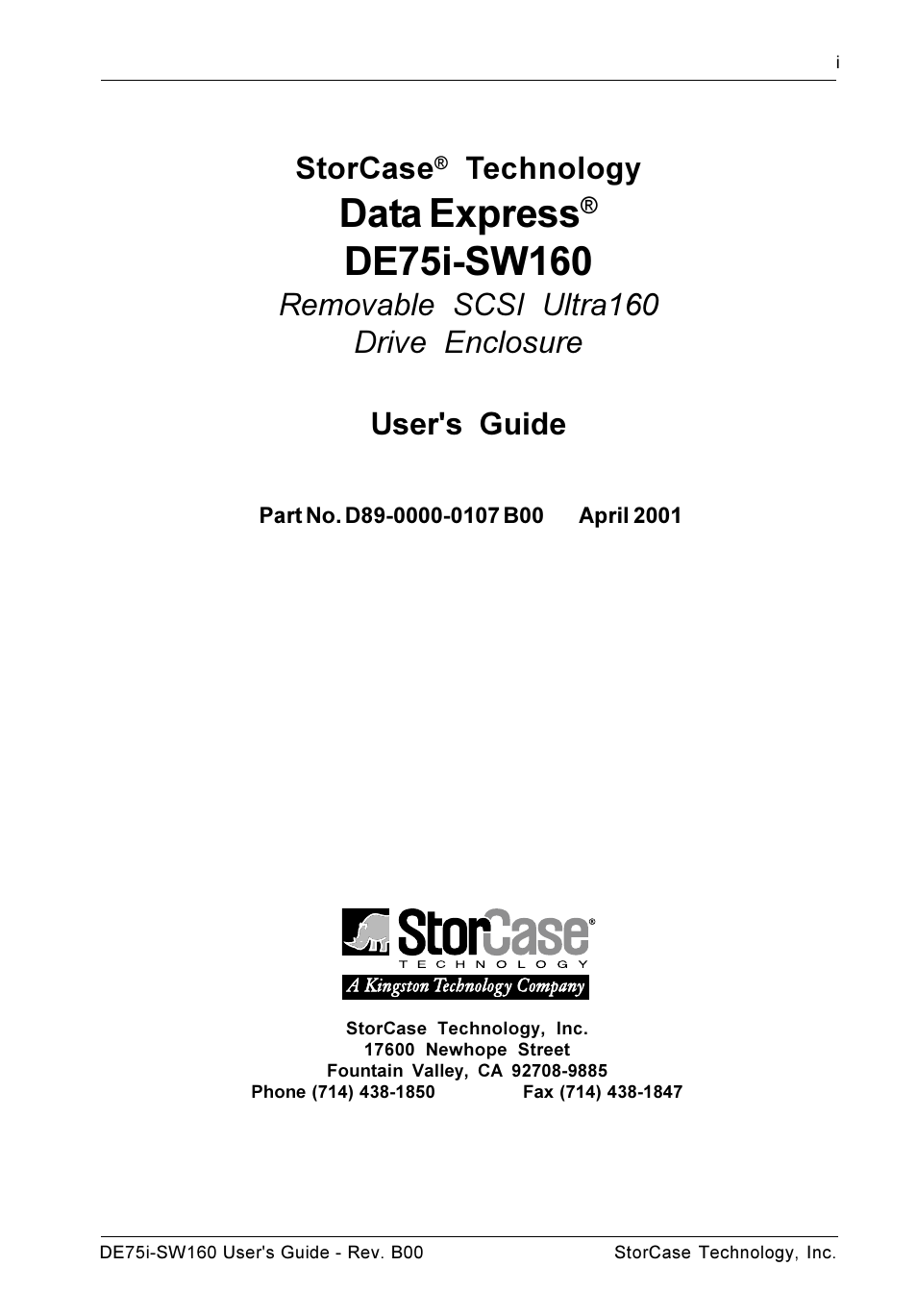 Data express, Storcase, Technology | StorCase Technology DE75i-SW160 User Manual | Page 2 / 29