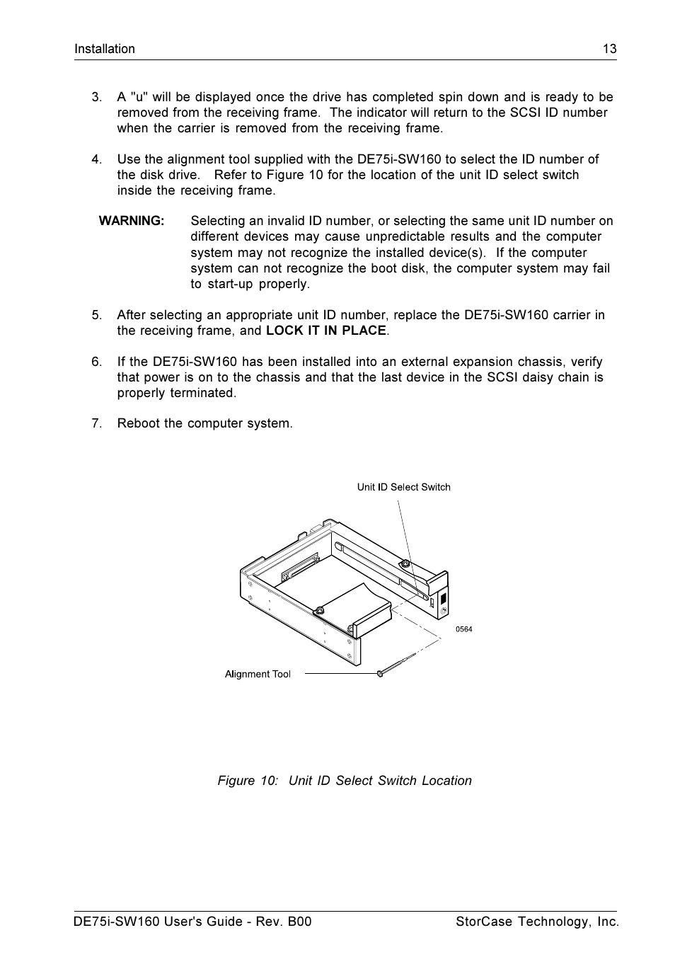 Figure 10: unit id select switch location | StorCase Technology DE75i-SW160 User Manual | Page 20 / 29