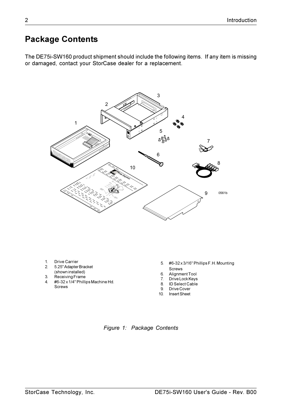 Package contents, Figure 1: package contents | StorCase Technology DE75i-SW160 User Manual | Page 9 / 29