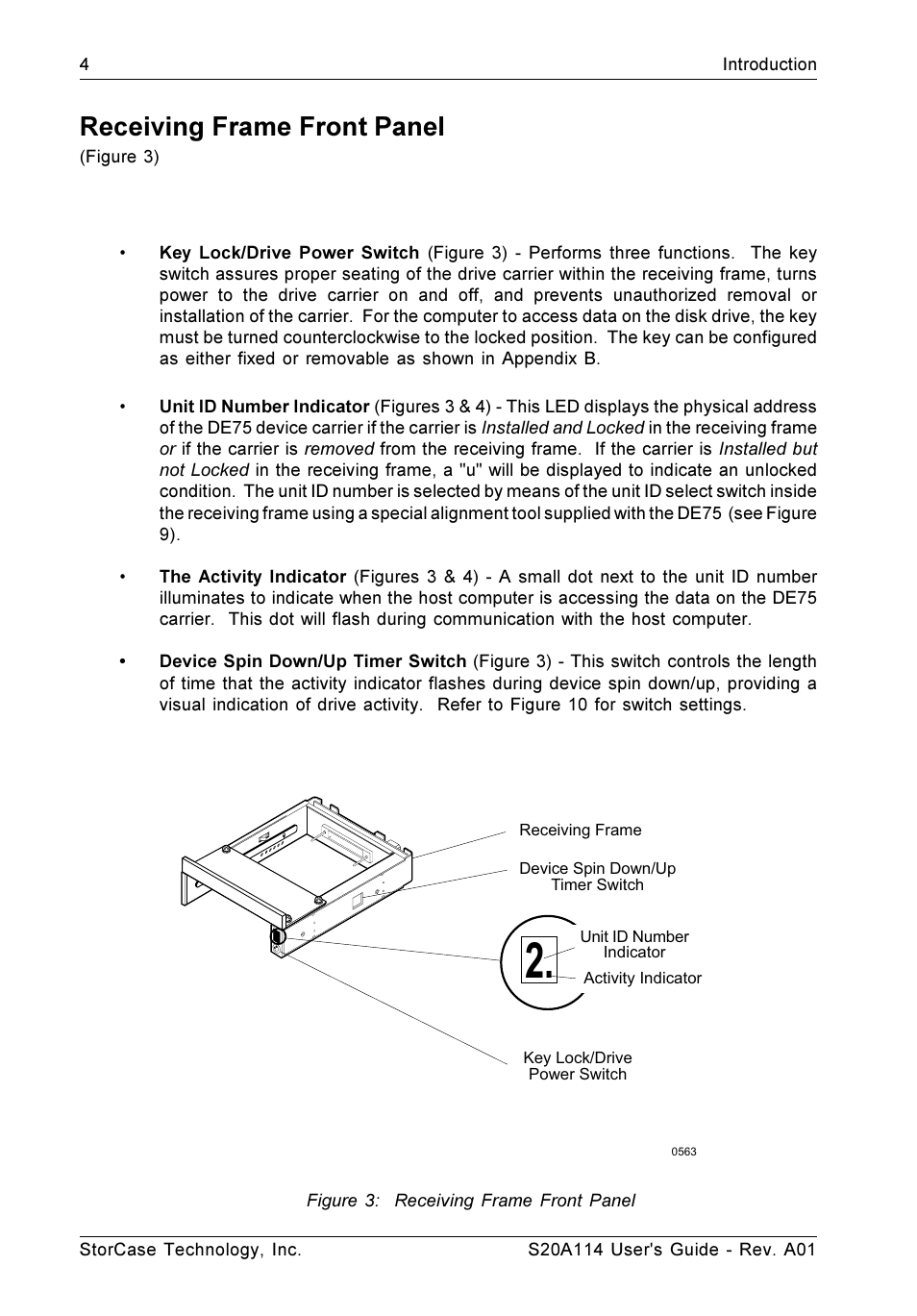 Receiving frame front panel | StorCase Technology S20A114 User Manual | Page 11 / 29