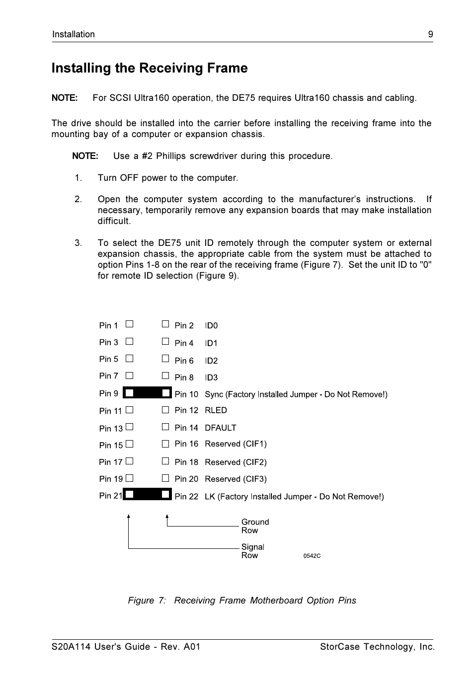 Installing the receiving frame | StorCase Technology S20A114 User Manual | Page 16 / 29