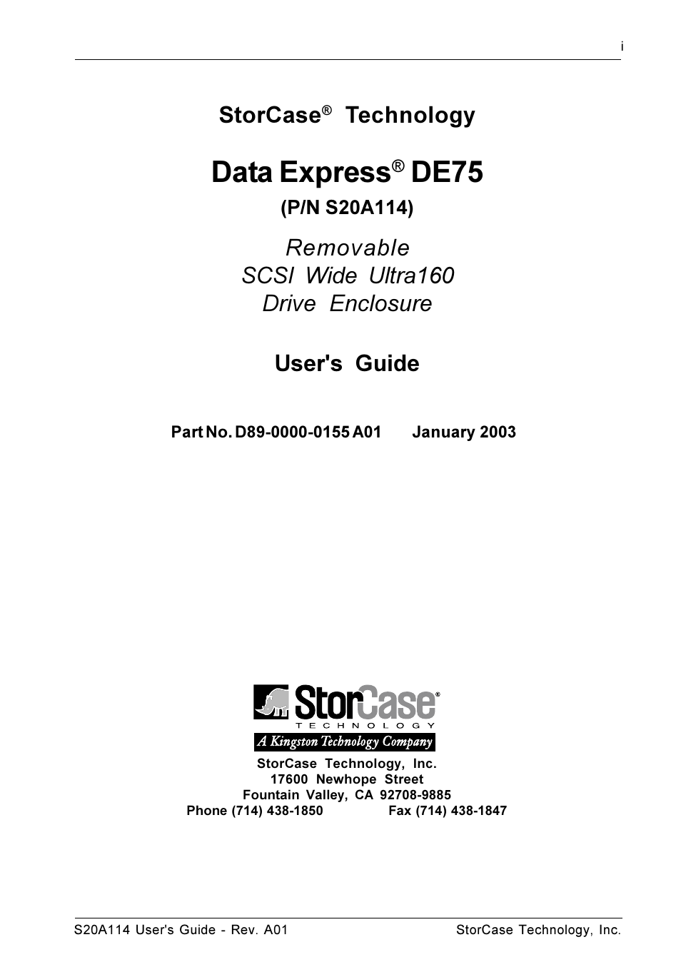 Data express, De75, Storcase | Technology | StorCase Technology S20A114 User Manual | Page 2 / 29