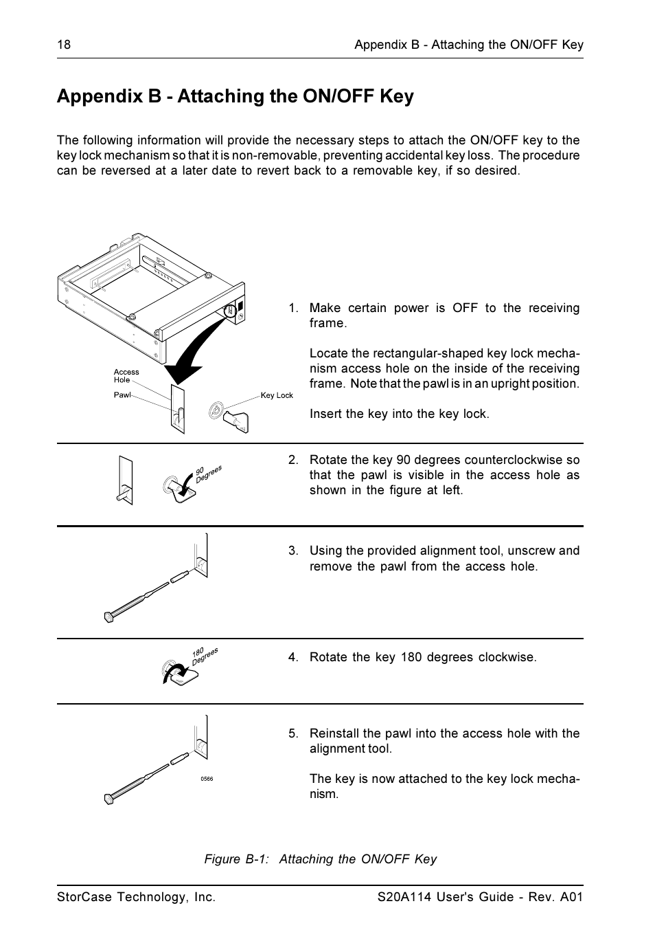 Appendix b - attaching the on/off key | StorCase Technology S20A114 User Manual | Page 25 / 29