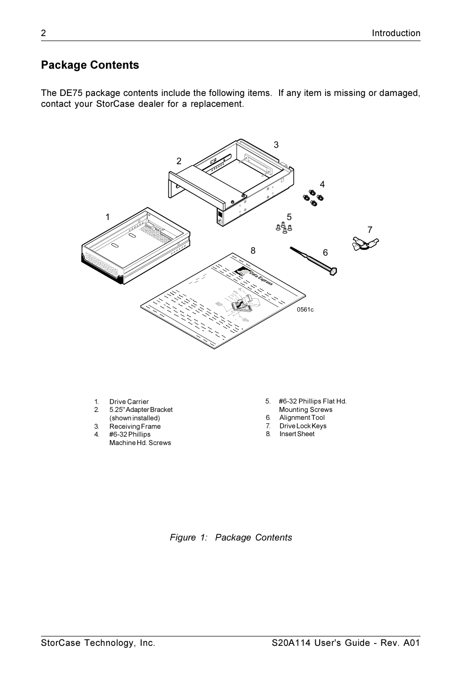 Package contents, 0561c | StorCase Technology S20A114 User Manual | Page 9 / 29