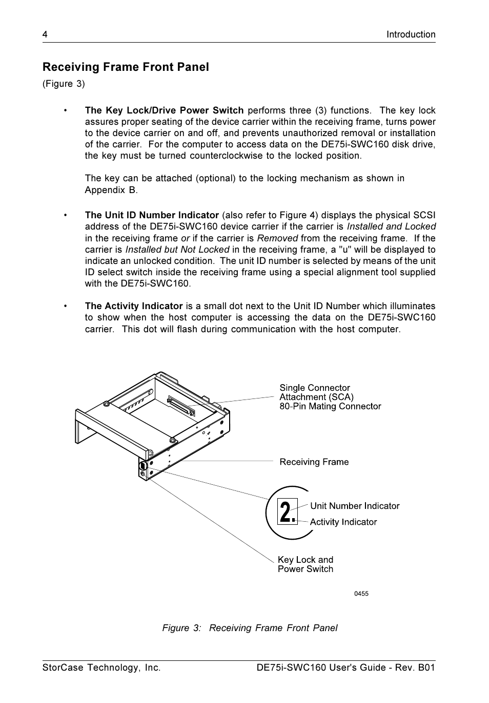 Receiving frame front panel | StorCase Technology DE75i-SWC160 User Manual | Page 11 / 29
