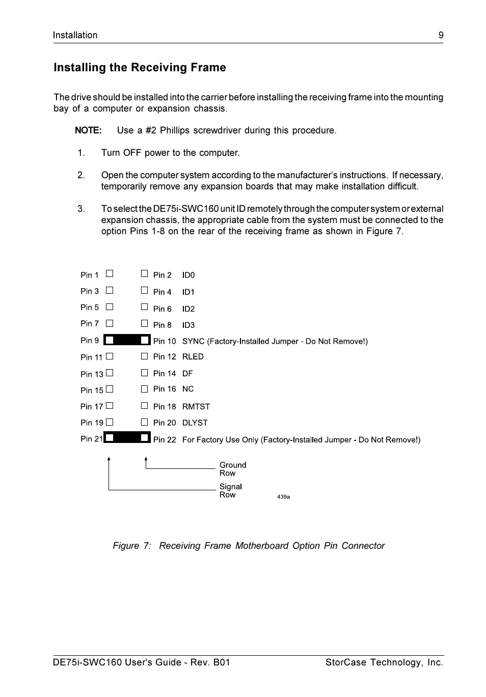 Installing the receiving frame | StorCase Technology DE75i-SWC160 User Manual | Page 16 / 29