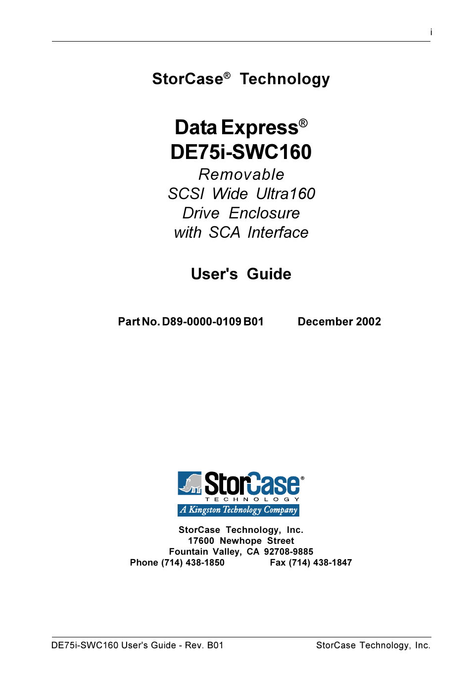 Data express, Storcase, Technology | StorCase Technology DE75i-SWC160 User Manual | Page 2 / 29