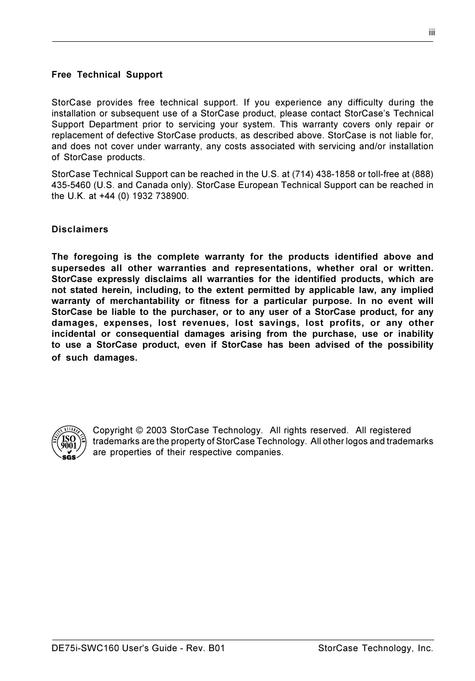 StorCase Technology DE75i-SWC160 User Manual | Page 4 / 29