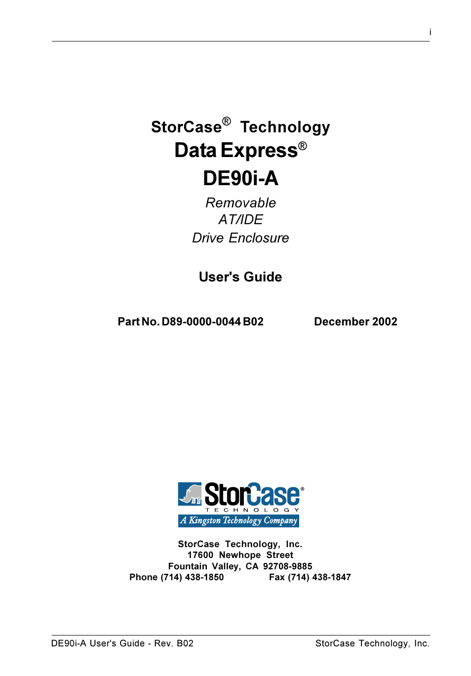 Data express, De90i-a, Storcase | Technology | StorCase Technology DE90i-A User Manual | Page 2 / 29