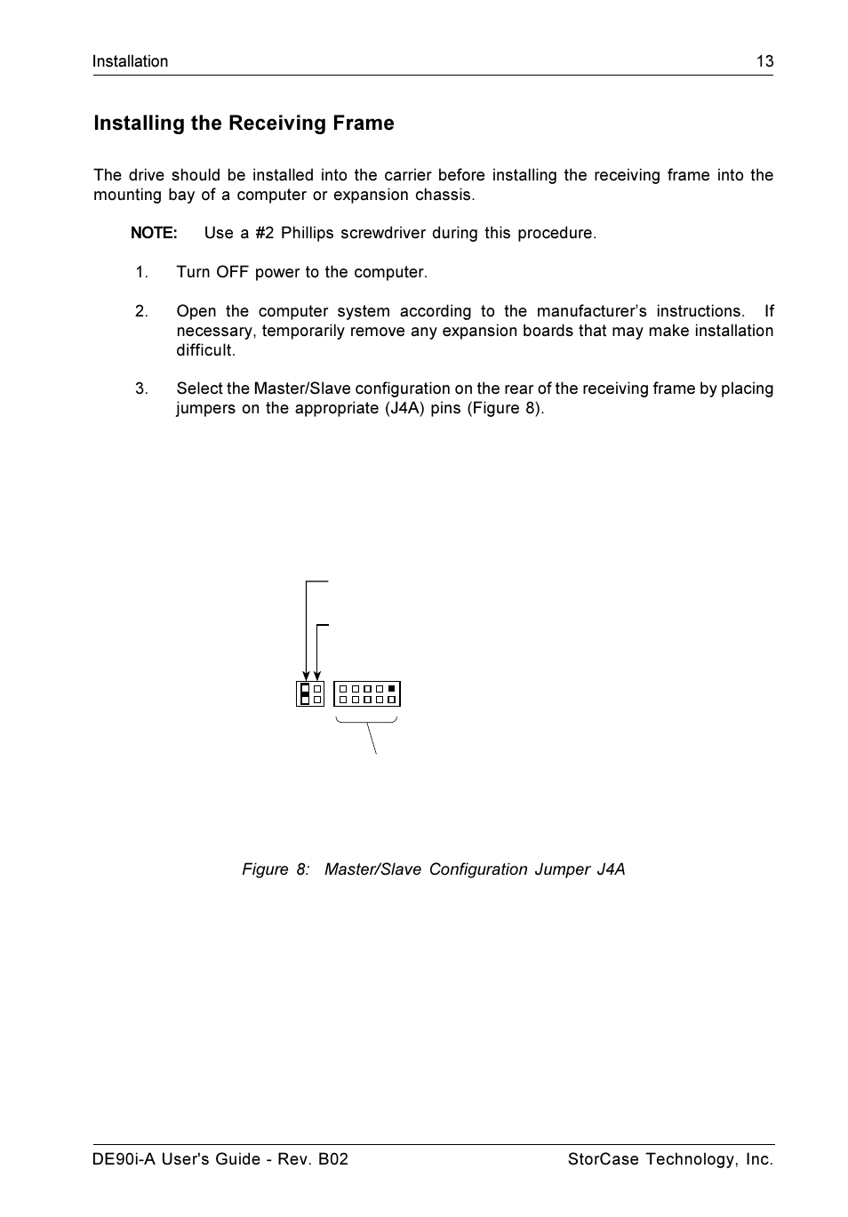 Installing the receiving frame | StorCase Technology DE90i-A User Manual | Page 20 / 29